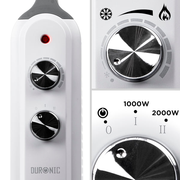 Duronic Electric Heater HV180 WE 2000W Oil Free Radiator Convection Heater Free Standing Radiator Mica Panel Heaters Portable Radiators with Micathermic Panels Convector for Home, Bedroom, Office