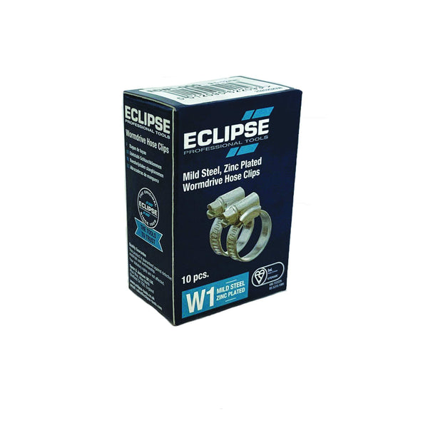Eclipse Professional Tools ECW1-2A W1 Box of 10 35-50mm (1 ⅜" - 1 ¾") Mild Steel Worm Gear Hose Clamps