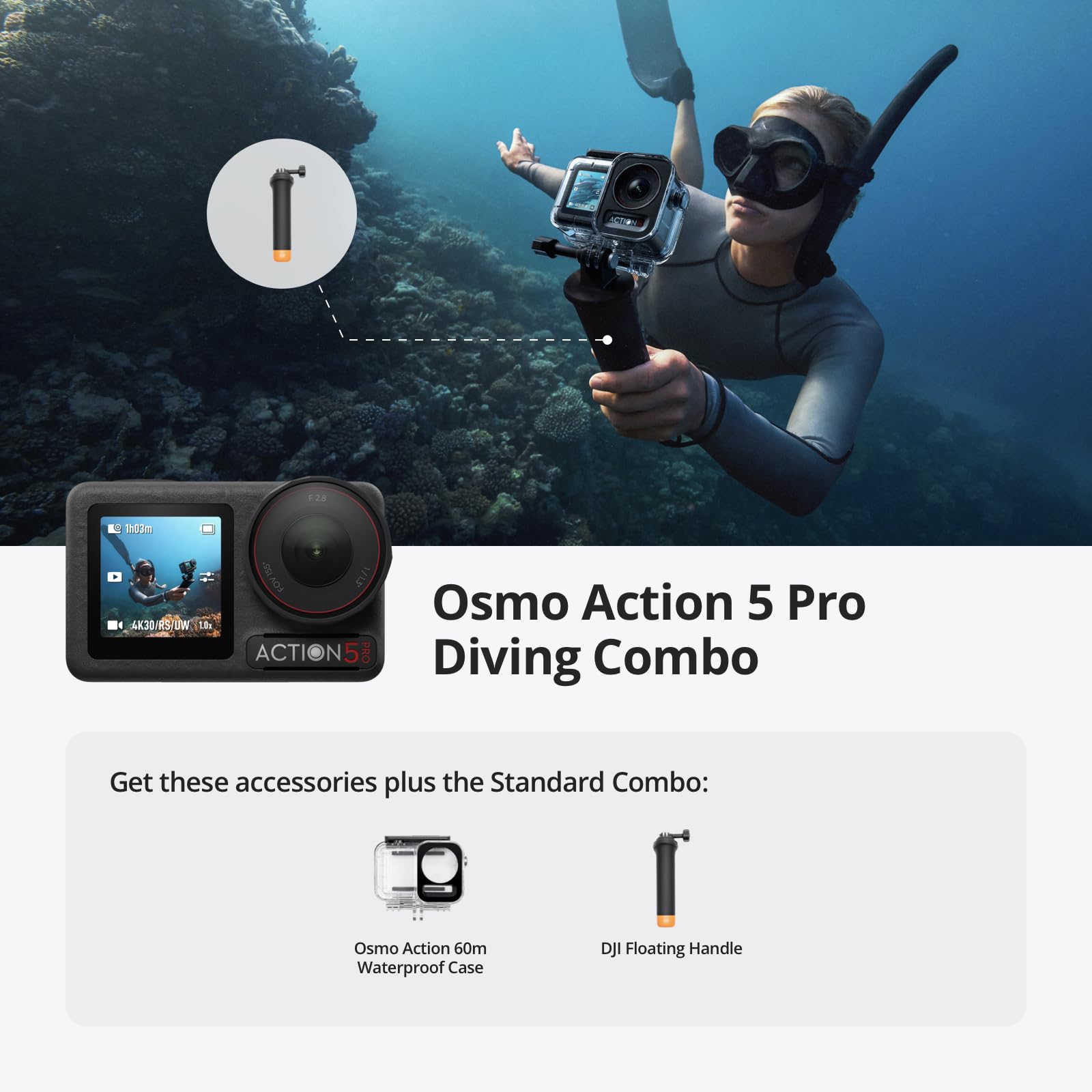 DJI Osmo Action 5 Pro Standard Combo, Waterproof Camera With 1/1.3" Sensor, 4K/120fps Video, Subject Tracking, Stabilization, Dual OLED Touchscreens, Action Camera 4K Ideal for Sports, Vlog