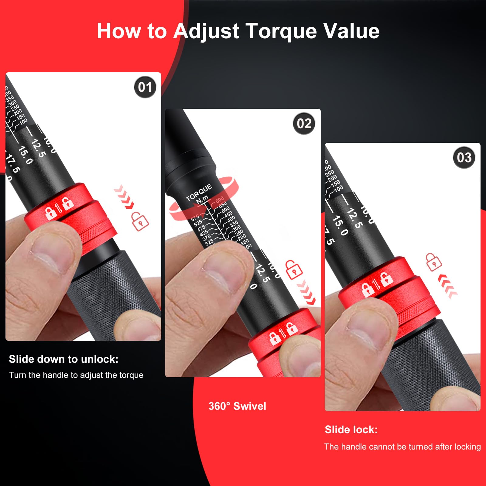ATsafepro Torque Wrench 3/4 Inch, 100-600 Nm Torque Wrenchs, ±3% Error Accuracy with 48 Teeth Dual-Direction Adjustable for Repair of Car, Truck, Tractor