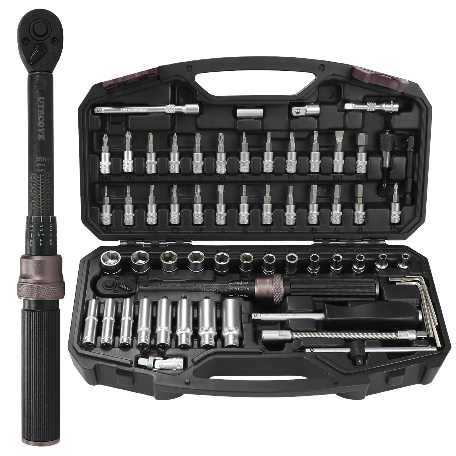 Torque Wrench 1/4 Bike Torque Wrench 1-25nm Torque Wrench Set 63ps with 100mm Extension bar and Socket