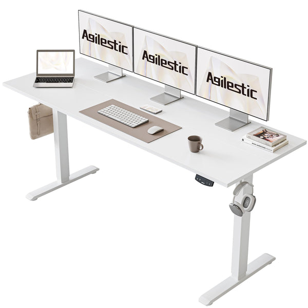 Agilestic L-Shaped Electric Standing Desk, 140cm Height Adjustable Sit-Stand Desk for Home Office, Ergonomic Computer Desk with Spliced Board, White