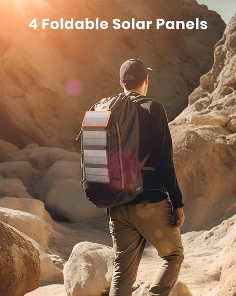 Paloceru Solar Power Bank 26800mAh - Portable Solar Charger with 4 Foldable Panels – PD QC 3.0 Fast Charging Battery Bank with USB C Output/Input - Outdoor Battery Pack with Flashlight for Camping