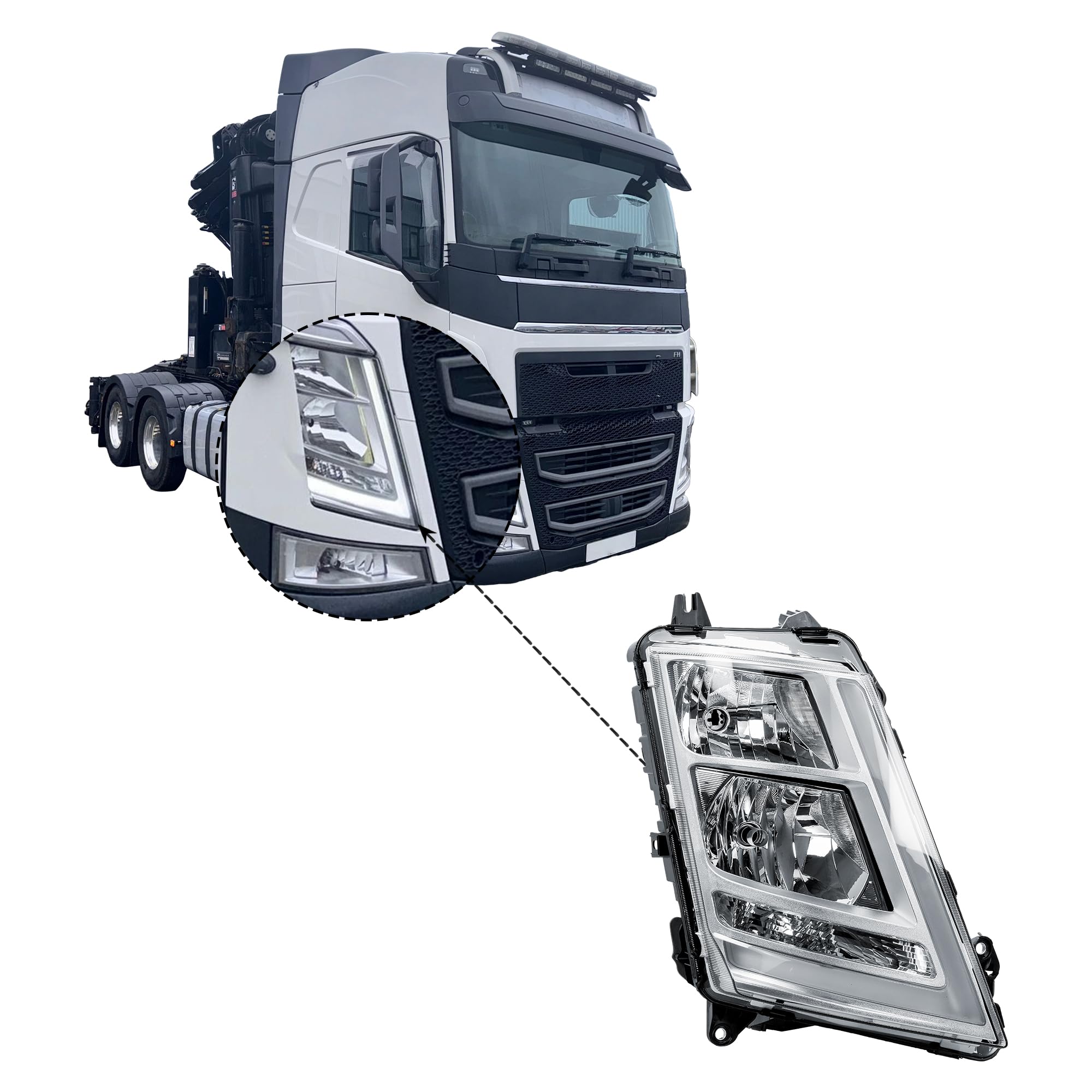 LONGLING Replacement Driver Right Side O/S Headlight Lamp Electric Adjustment for 2012-2020 Volvo Truck FH FM Version 4