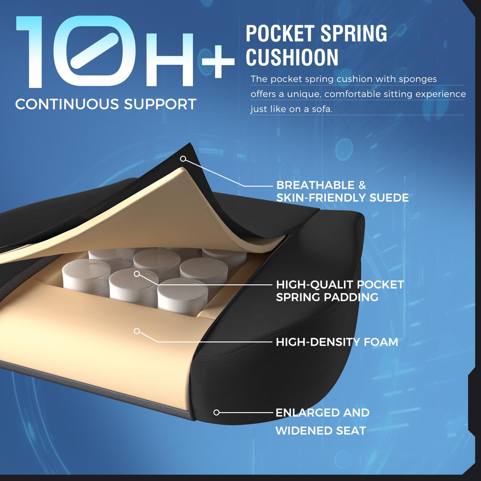 GTPLAYER Fabric Gaming Chair, Ergonomic Computer Chair with Footrest and Lumbar Support Height Adjustable Home Office with 360°-Swivel Seat and Headrest