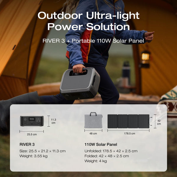 EF ECOFLOW RIVER 2 256Wh Portable Power Station with XT60 Cable, Solar Generator with LiFeP04, up to 600 W Power, Quick Charge in 1 Hour, Balcony Power for Camping/Emergency Power/Motorhomes/Home