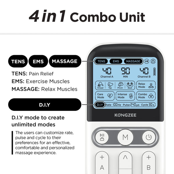 4 in 1 - D.I.Y & Tens Unit & EMS & Massage Muscle Stimulator, Dual Channel Therapy Machine for Pain Relief, FDA Cleared Rechargeable Electronic Pulse Massager,with 12pcs Electrode Pads