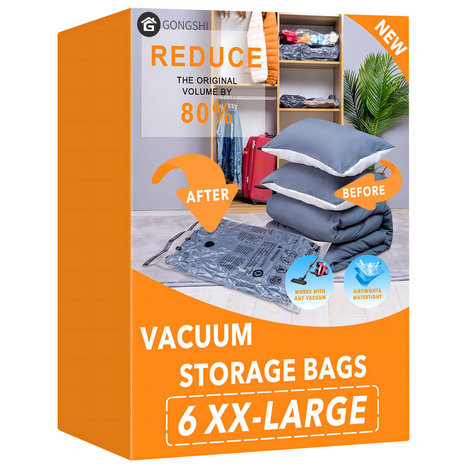 GONGSHI Vacuum Storage Bags (3 x Jumbo, 3 x Large, 3 x Medium, 3 x Small), Space Saver Sealer Compression Bags with Travel Hand Pump