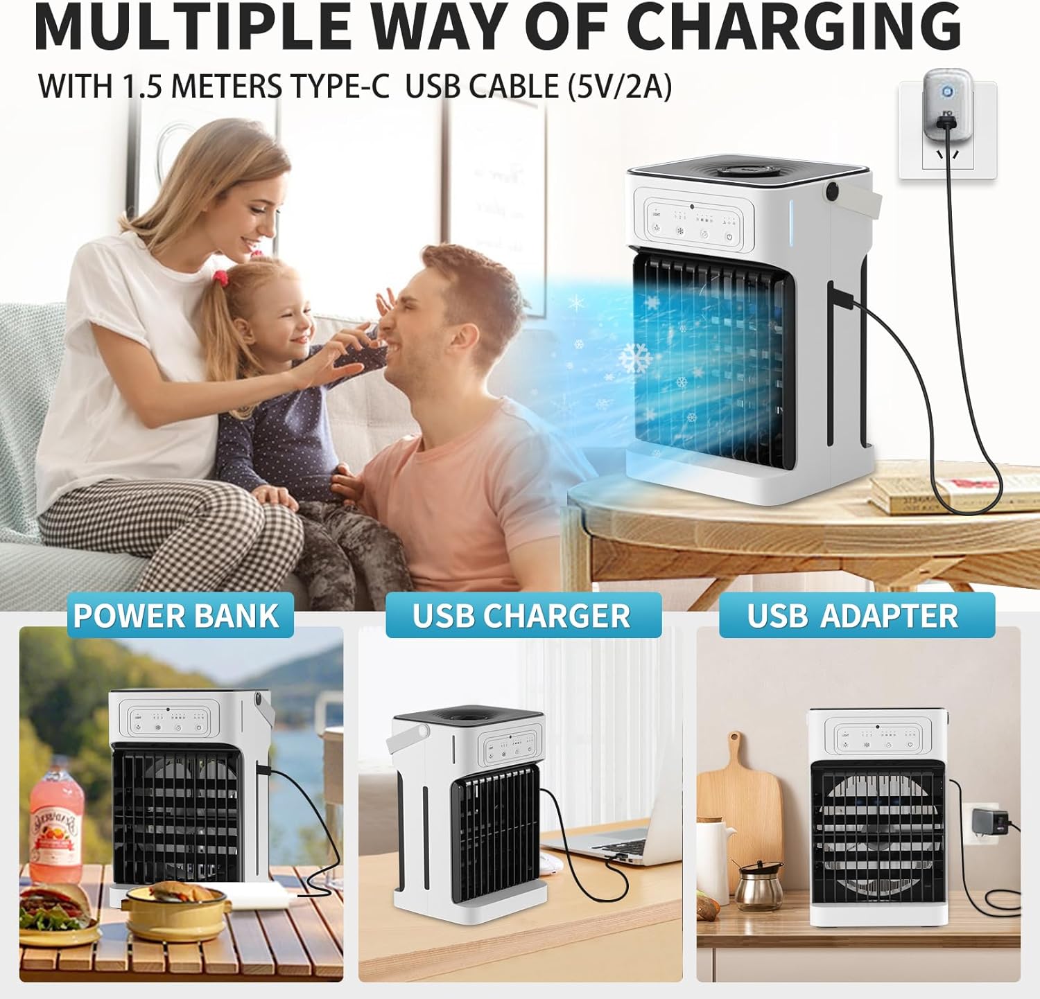 Portable Air Conditioner with Remote Control,Dual Motor & Dual Fan,1100ML Mini Air Conditioning Unit 2-8H Timer 6 Led Lights 3 Speeds 3 Mist Mode,USB Air Cooler Fan for Home Bedroom