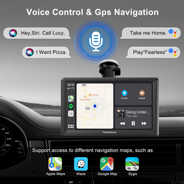 Wireless Apple Carplay & Android Car Stereo Headunit with IPS Carplay Display, Digital Receiver, Siri / Google GPS Navigation, Bluetooth, Mirror Link, FM, AUX (7 Inch CarPlay & Android Auto)