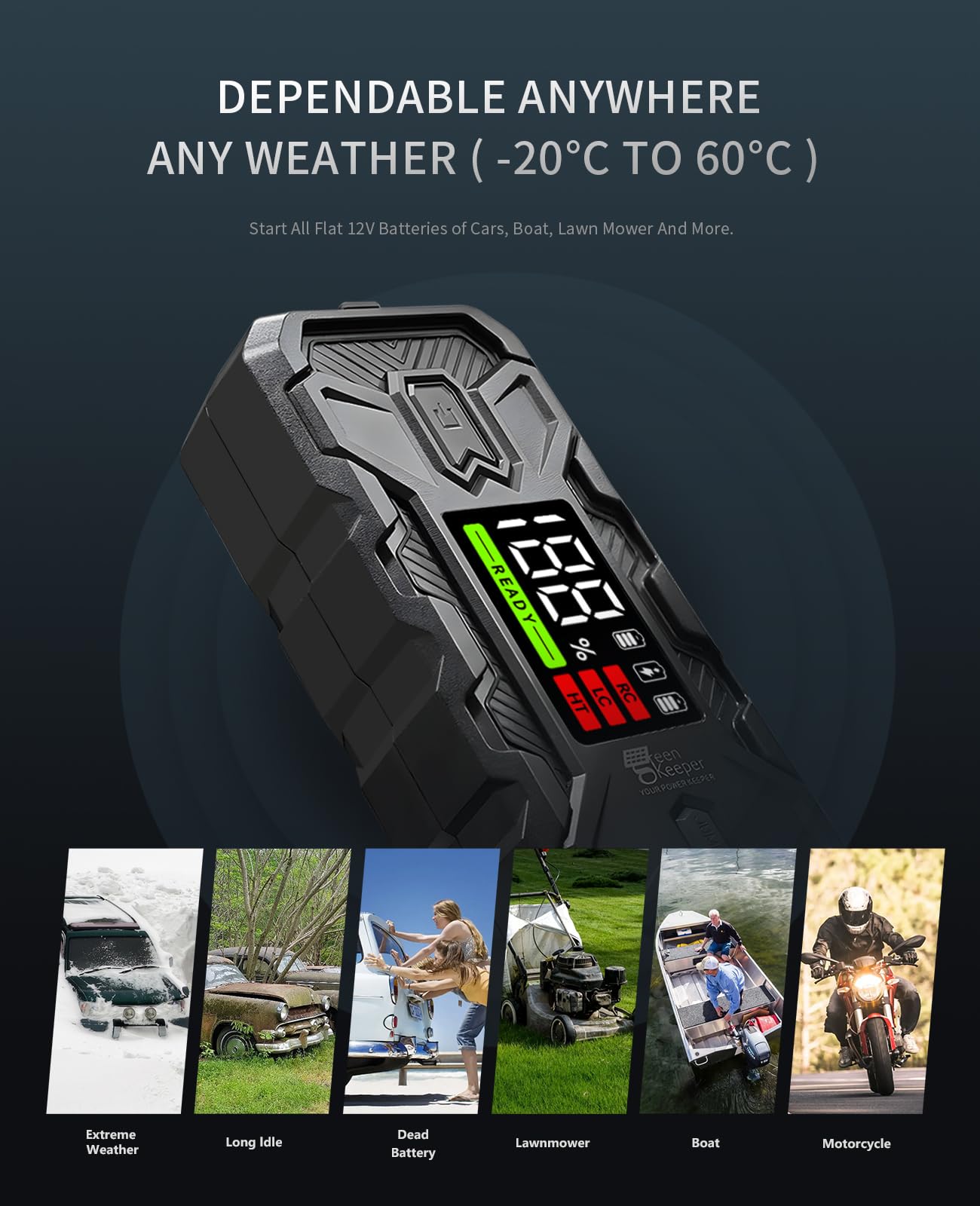 Jump Starter Power Pack Car Battery Starter 2000A 12V for 7.0L Gas & 6.5L Diesel with 12V/6A Output Extension Port, Portable Car Battery Booster 16000mAh Power Bank, High-Efficiency for All Weather