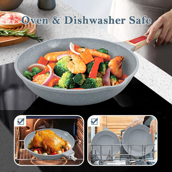 AIKENBBKK Nonstick Ceramic Deep Frying Pan, 28cm Healthy Frying Pan Skillet with Removable Handle, Oven& Dishwasher Safe, PFAS PFOA & PTFE Free(Blue)