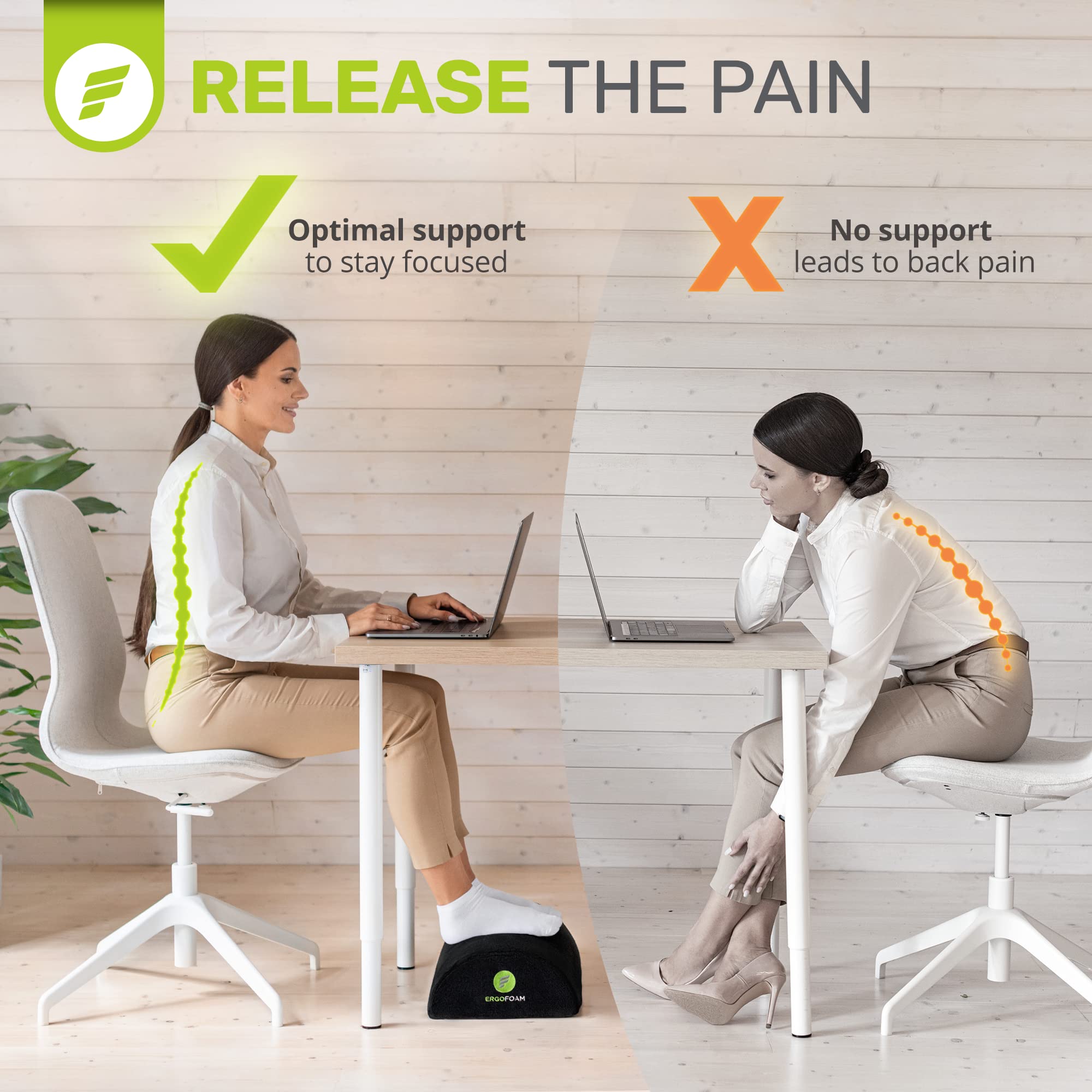 ErgoFoam Foot Rest Under Desk (Tall) - Large Premium Velvet Soft Foam Footrest for Desk - Most Comfortable Desk Foot Rest in The World for Back,