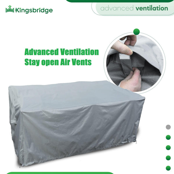 Kingsbridge Rectangular Garden Furniture Table Cover 600D Heavy Duty Fabric, Double Stitching, Waterproof, Anti UV, Breathable, Rip Proof, Grey