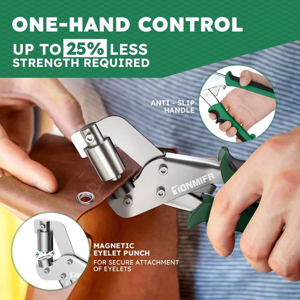 Professional Leather Hole Punch Plier - Tonmifr Heavy Duty 6 Sizes Belt & Watch Band Hole Puncher Tool, Leather Craft Tool for Belts, Handbags, Straps, Precision Ground Punches with Non-Slip Grips