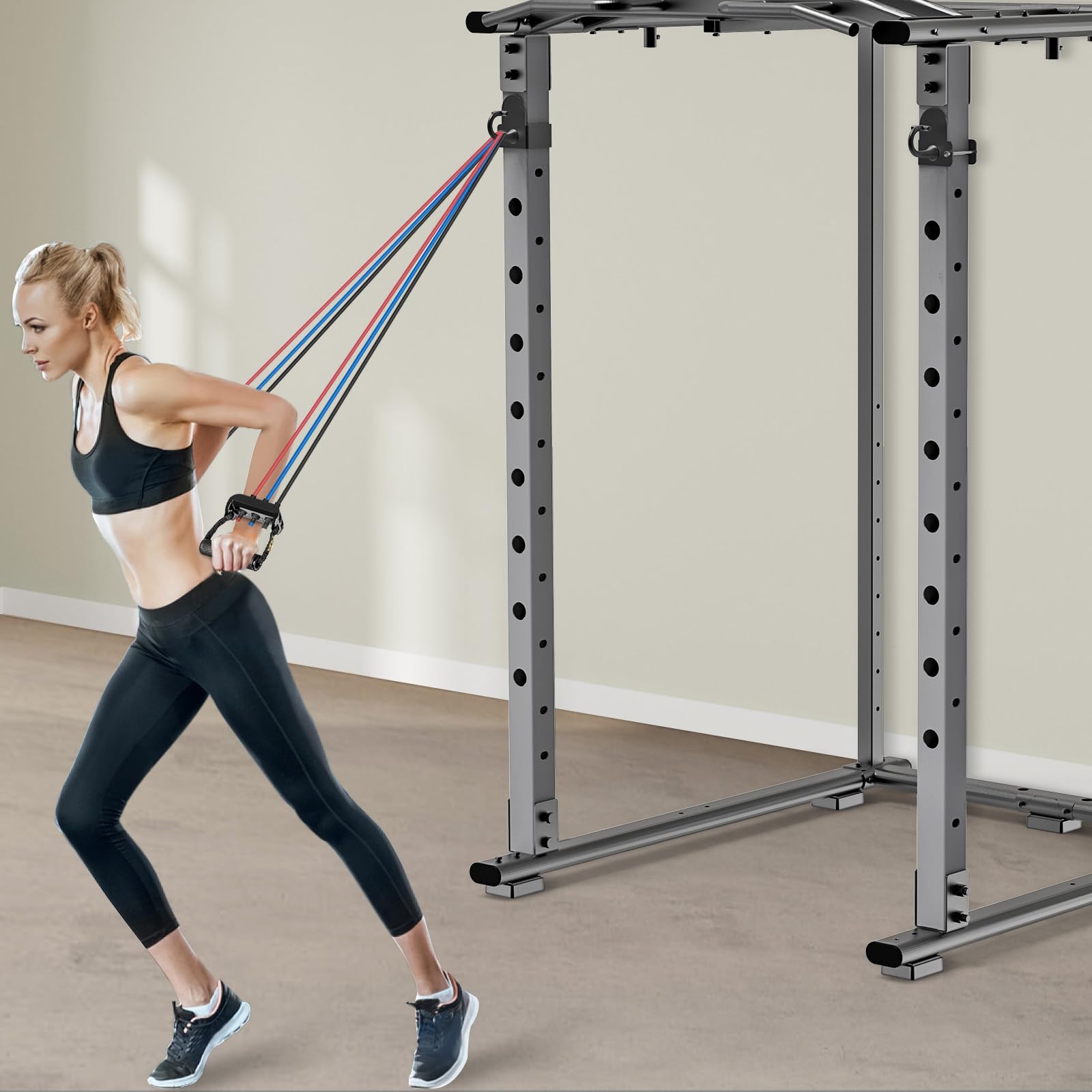 Kipika Heavy Duty Resistance Band Anchors - Fits 3"x3" Power Rack with 5/8" or 1" Holes, Rubber-Padded Steel Hooks for Home Gym, Strength Training,