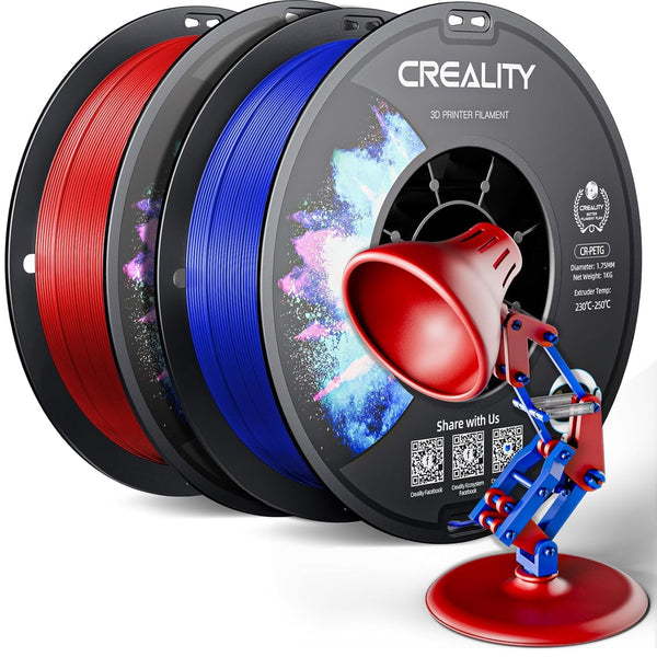 Creality CR-PETG PLA Filament 1.75mm 3D Printing Filament 4 KG, Excellent Toughness High Precision, Odorless Non-Toxic Moistureproof, 1kg(2.2lbs) Glossy for 3D Printer (Black+White+Red+Blue)*1KG
