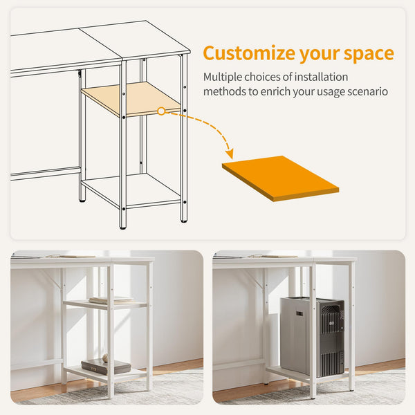 CubiCubi Computer Desk with Monitor Stand and Storage Shelves, 120cm Home Office Desk Study Writing Table, White