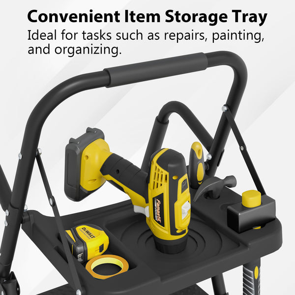 BONTEC 4 Step Ladder Folding, Heavy Duty Foldable Step Stool with Wide Anti-Slip Pedals, Sponge Handrail and Tool Tray, Portable Household Ladder 150kg Capacity, Compact Collapsible Indoor Ladder