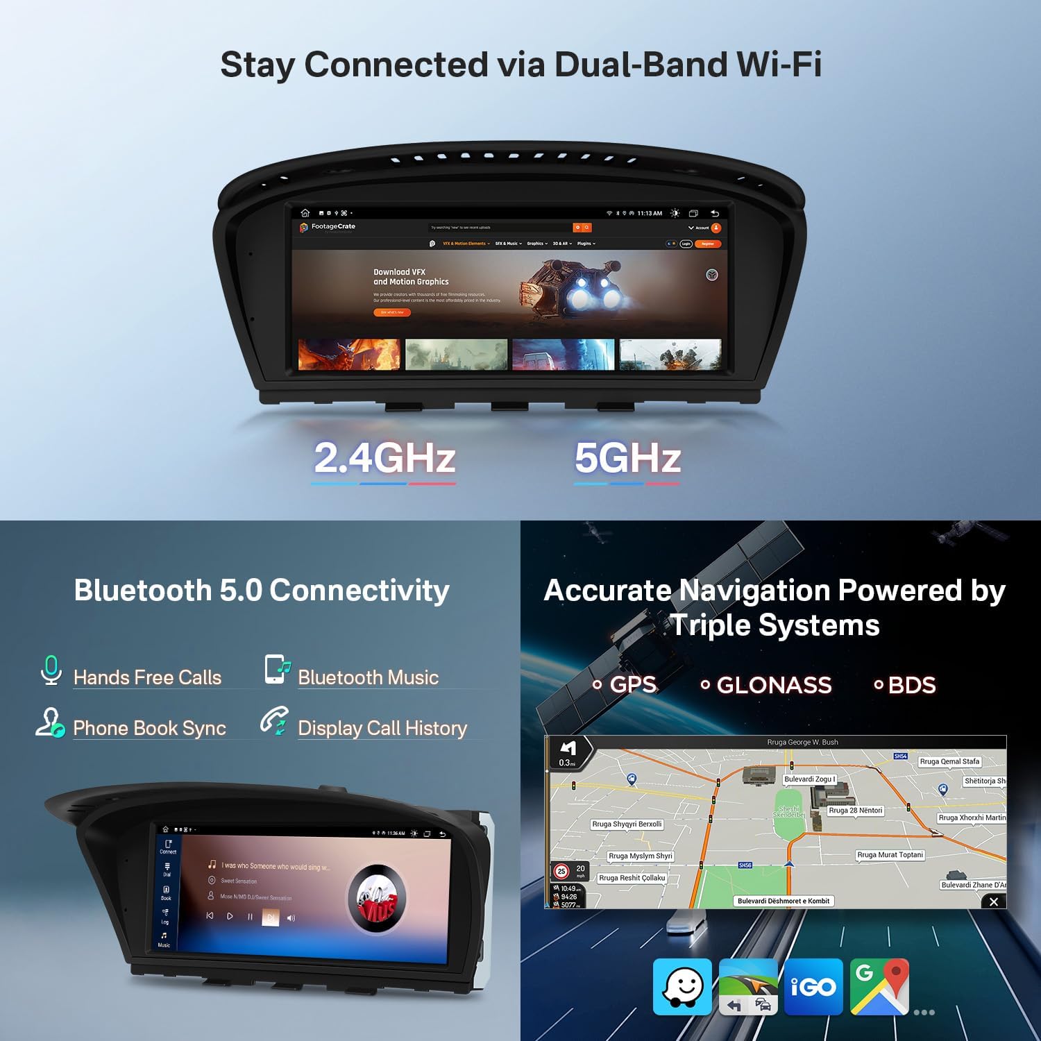 XTRONS 8.8" Car Stereo Android Octa-Core 4+64GB for BMW 3 Series E90 E91 5 Series E60 E61 (2005-2008) w CCC system Touch IPS Screen GPS navigation, w 4G LTE CarAutoPlay Android Auto Support AHD Camera
