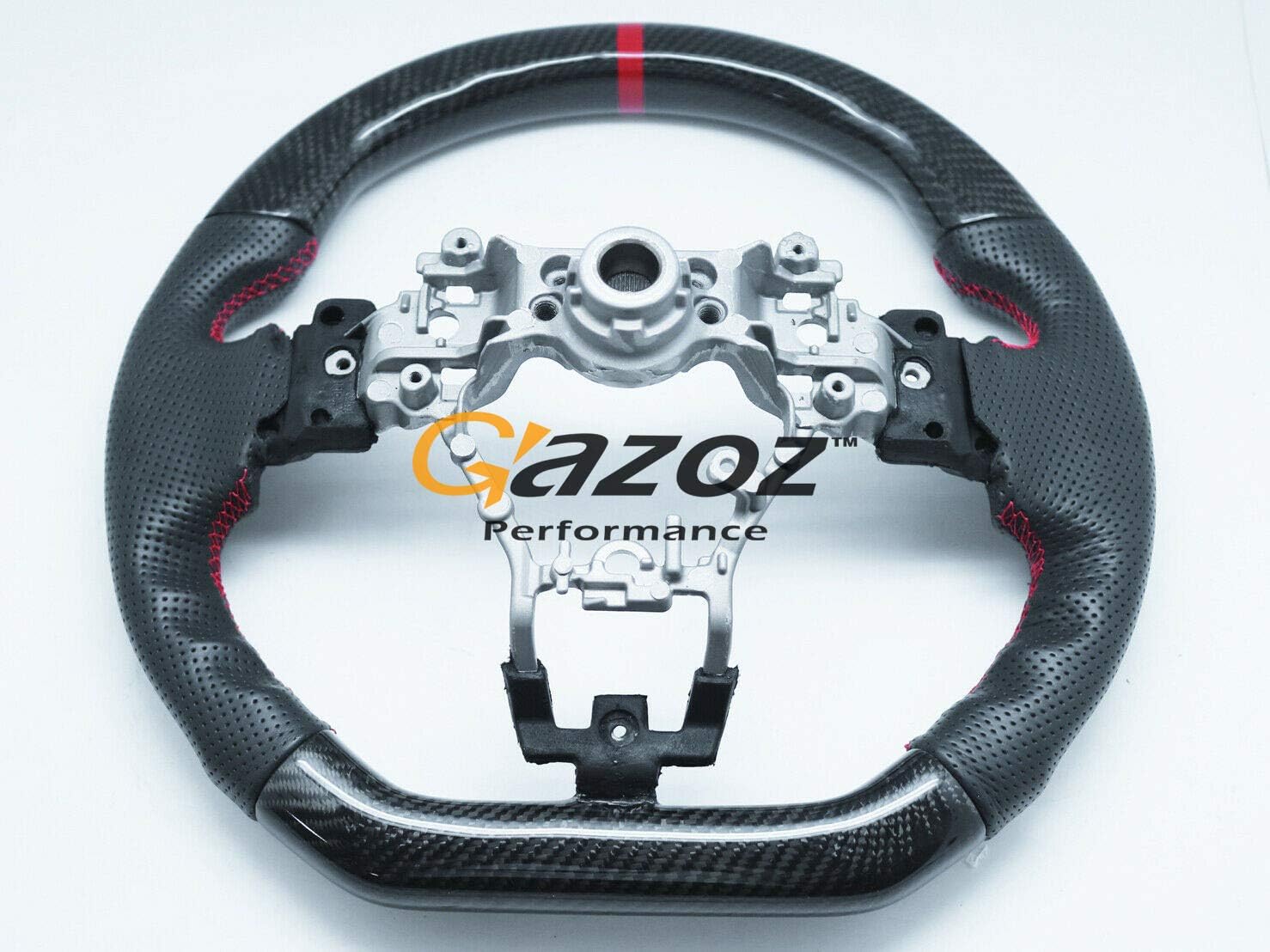 GAZOZ PERFORMANCE Carbon Fiber D-Shape Leather Steering Wheel Red Stripe for 15-20 Subaru WRX STI