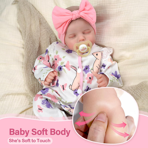 JIZHI Reborn dolls Age 3+ - 17-Inch Handmade Realistic Baby Dolls Soft Cloth Body with Toy Accessories, Reborn Baby Dolls Like a Lifelike Baby(Sleeping baby)