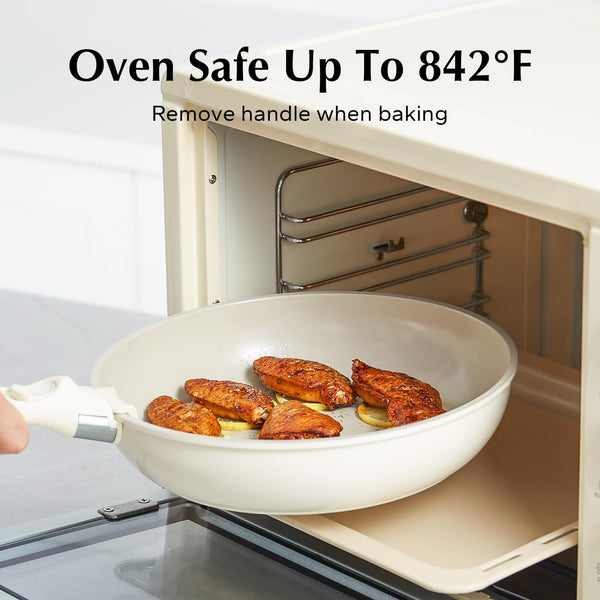 Redchef Ceramic Pots and Pans Set Non Stick, 16 pcs Nonstick Cookware Set with Detachable Handle, Non Toxic, PFAS PFOA & PTFE Free, RV Ceramic Cookware Set for Camping, Oven Safe (Pink)