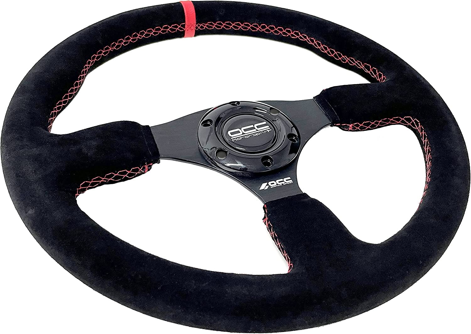 OCC MOTORSPORT OFFSET STEERING WHEEL CLASSIC MODEL PERFORATED LEATHER WITH BLACK ARMS - 90 MM FULL DISH WHEEL - 350MM (14 INCH)