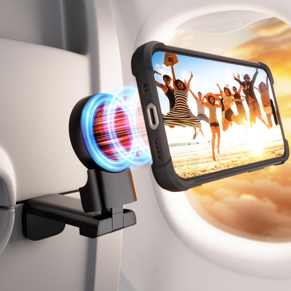 Airplane Phone Holder - Klearlook 4 in 1 Adjustable Phone Stand for Travel,360 Rotation Handsfree Viewing Flight Phone Holder,Foldable Travel Essential,Accessory for Flying/Traveling/Home/Office-Black