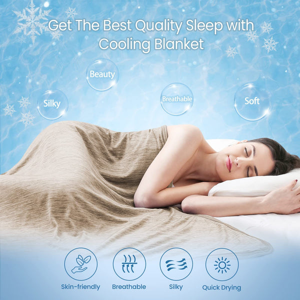 Elegear Cooling Blanket for Night Sweats, Q-Max 0.5 Arc-Chill Summer Cool Fiber Throw for Bed Sofa Chair Travel Adult Kids Hot Sleeper, Comfort, Lightweight, Twin/Double, 150x200cm, Gray