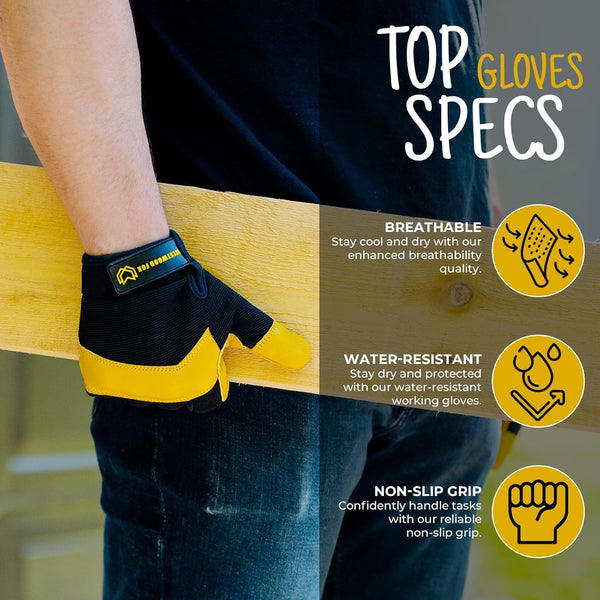 WESTWOOD FOX Gardening Working Gloves Garden Thorn Proof Flexible Heavy Duty Leather Mechanic Utility Dexterity Breathable Construction Gloves for Work Mens Women (Metallic Orange, L)