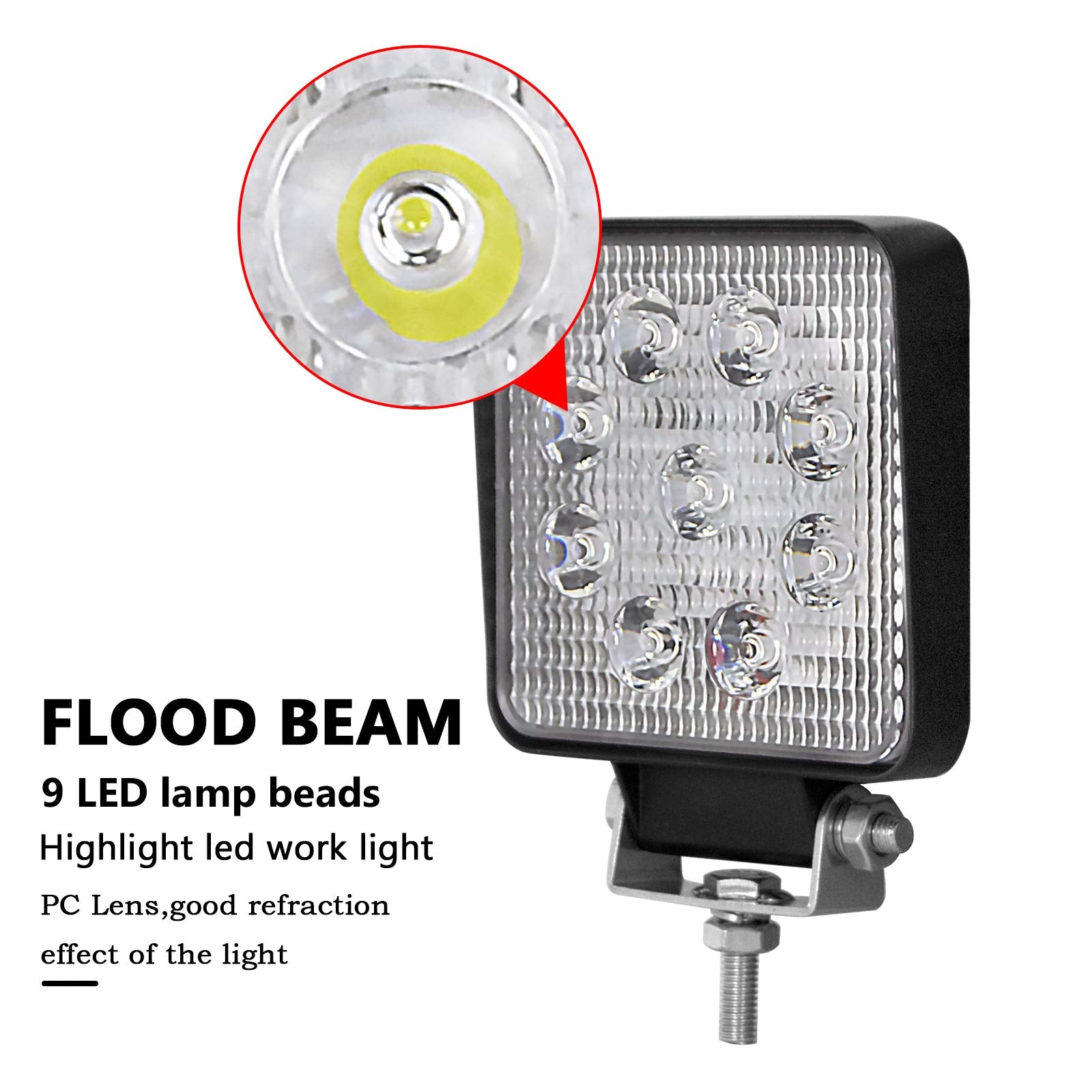 RIGIDON 2 Pcs Square Led Work Light, 4 inch 48W Spot Beam, 12V 24V Driving Lights Lamp for Car Off road Boat Truck 4x4 SUV ATV Tractors Excavator, 6000K White, Fog Lamp