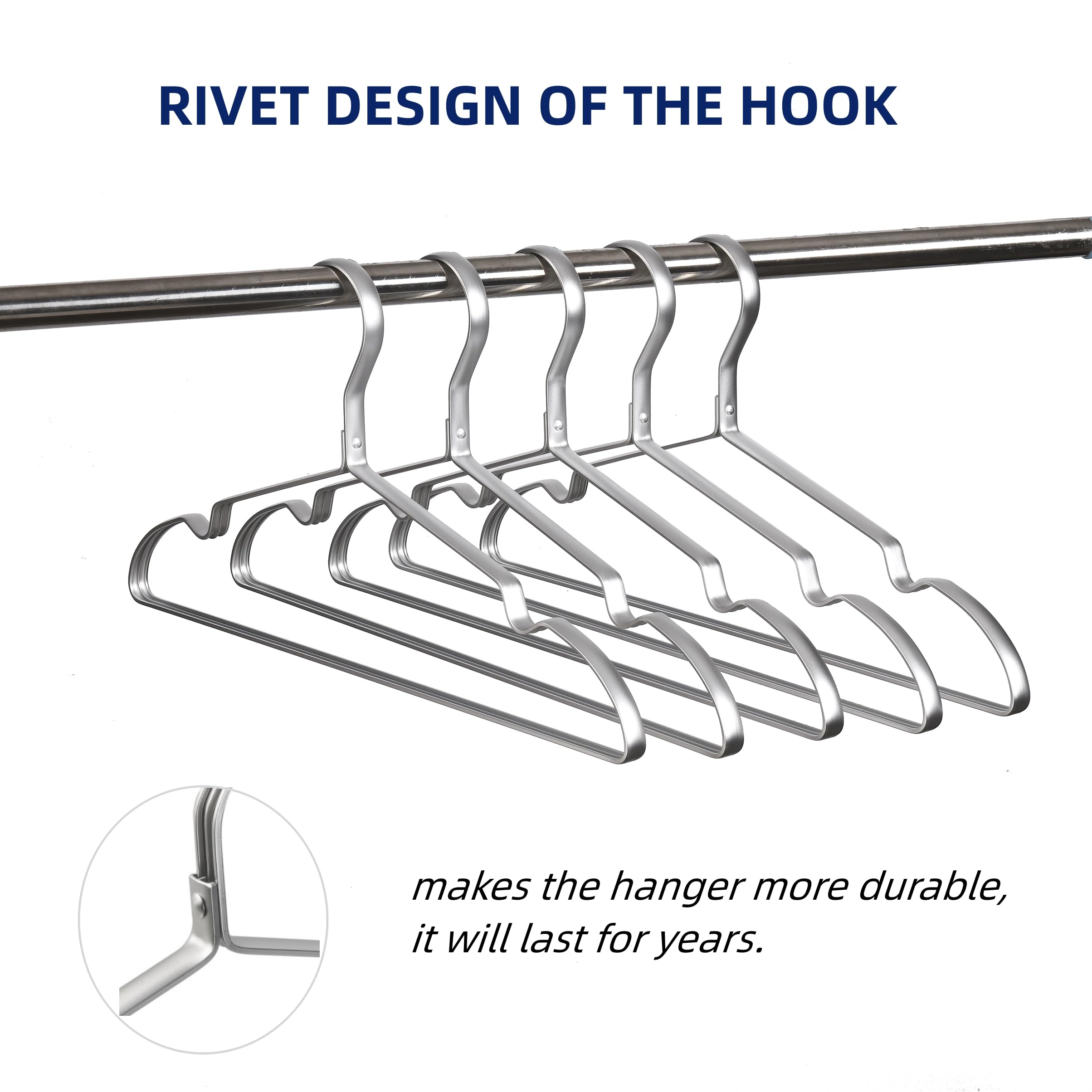 Amber Home 42cm Premium Matte Silver Aluminum Coat Hangers 20pcs, Extra Smooth & Durable Metal Clothes Hanger, Light & Sturdy Metal Rack for Suit