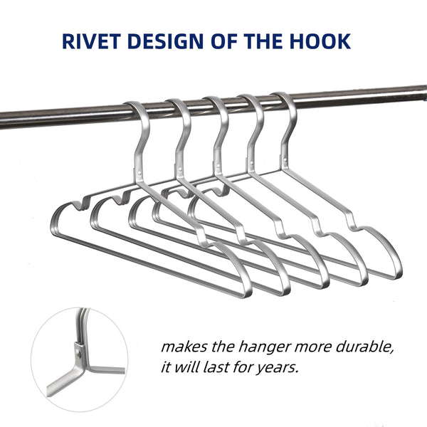 Amber Home 42cm Premium Matte Silver Aluminum Coat Hangers 20pcs, Extra Smooth & Durable Metal Clothes Hanger, Light & Sturdy Metal Rack for Suit