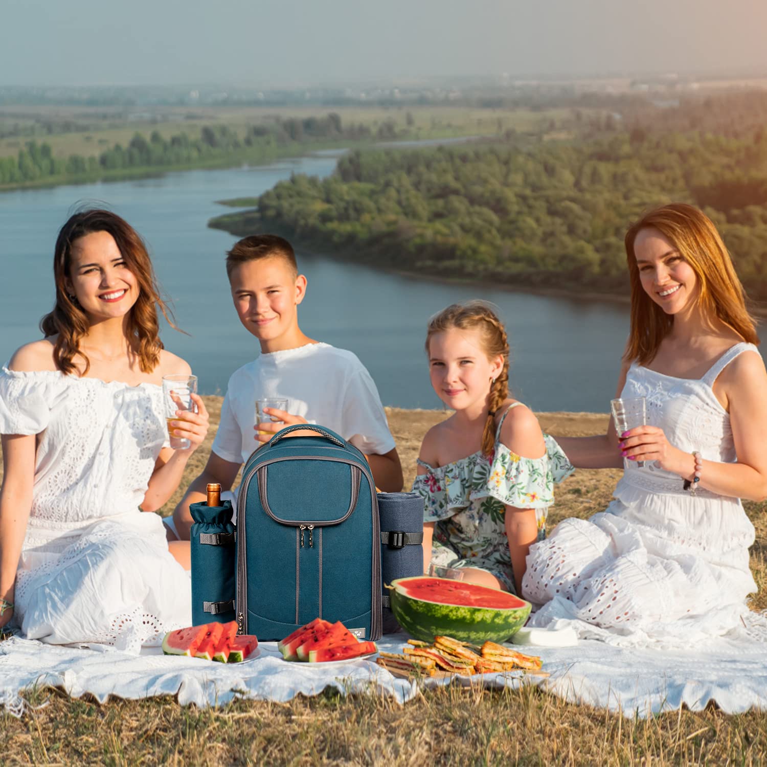 Hap Tim Picnic Basket Backpack for 4 Person with Blanket, Wine Holder, Cooler Compartment, Cutlery Set, Couples Gifts, Mr & Mrs Gifts, Bridal Shower