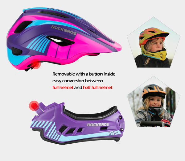 ROCKBROS Kids Full Face Bike Helmet Kids Helmet Toddler Bike Helmets Full Face Protective Safety Helmet for MTB Skateboarding Scooter Roller Skating