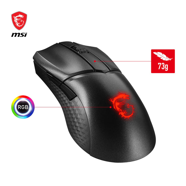 MSI CLUTCH GM51 LIGHTWEIGHT Gaming Mouse - 26000 DPI Optical Sensor, Elite 0.125ms Latency, 60M+ Click OMRON Switches, 6-Buttons, FriXionFree Cable, RGB Diamond LightGrips, 75g - Wired