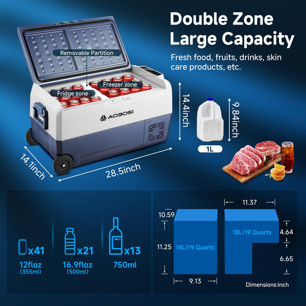 AAOBOSI 50L Compressor Car Fridge Freezer, Portable Camping Fridge with APP Control for 12/24V DC & 100-240V AC, Electric Cooler for Truck Campervan RV Boat, -20℃ to 20℃