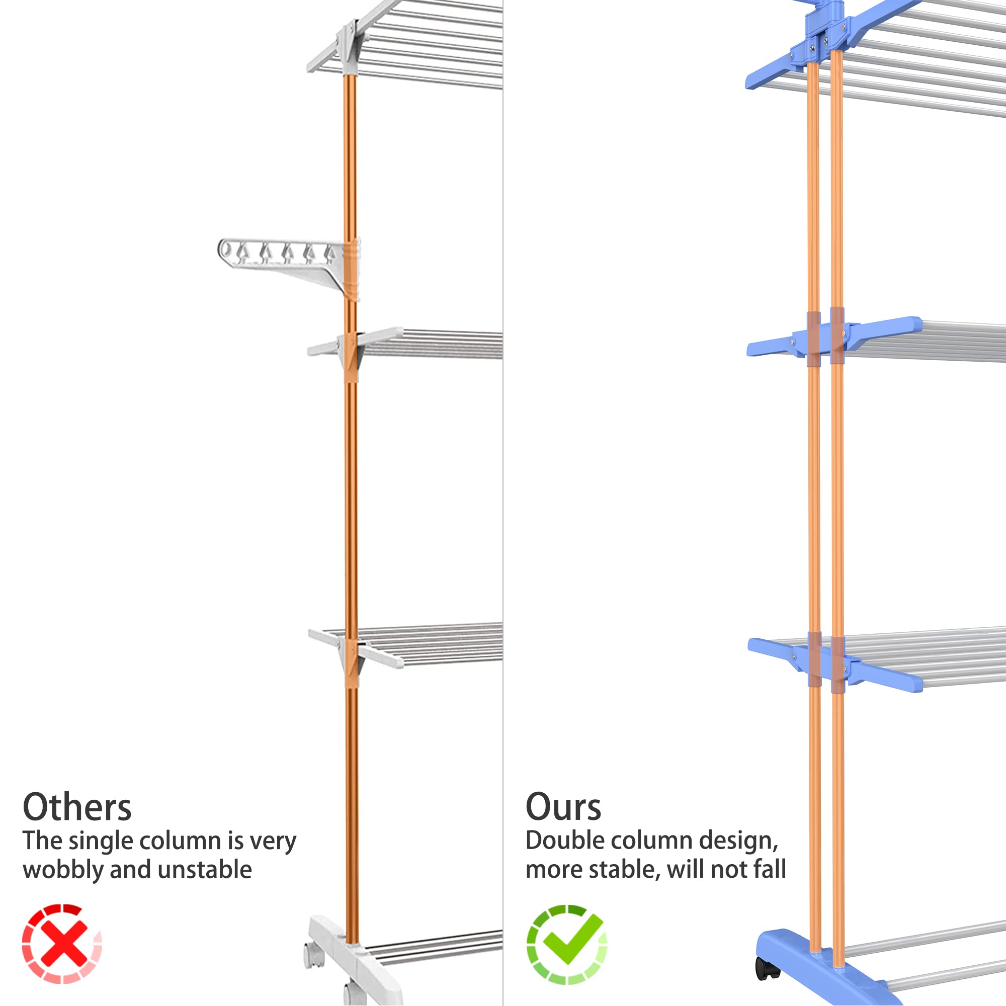 HOMIDEC Airer Clothes Drying Rack,4-Tier Foldable Clothes Hanger Adjustable Large Stainless Steel Garment Laundry Racks for Indoor Outdoor