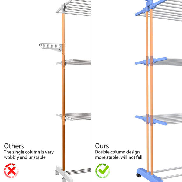 HOMIDEC Airer Clothes Drying Rack,4-Tier Foldable Clothes Hanger Adjustable Large Stainless Steel Garment Laundry Racks for Indoor Outdoor