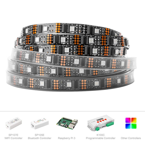 BTF-LIGHTING Individually Addressable WS2801 Light LED Strip 5050 SMD RGB 32LEDs/m 4M 13.12ft 128LEDs IP30 Non-Waterproof Black PCB Pixel Light DC5V