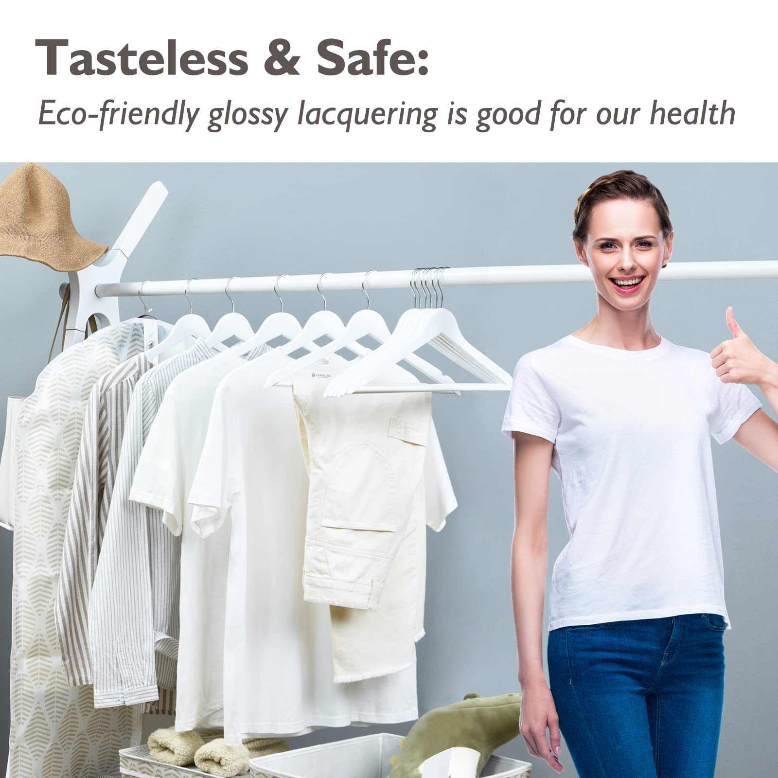 Edergoo White Wooden Hangers 30 Pack, Smooth White Wooden Coat Hangers Adult, 360 Swivel Hook and Precisely Cut Notches White Coat Hangers for Suit,