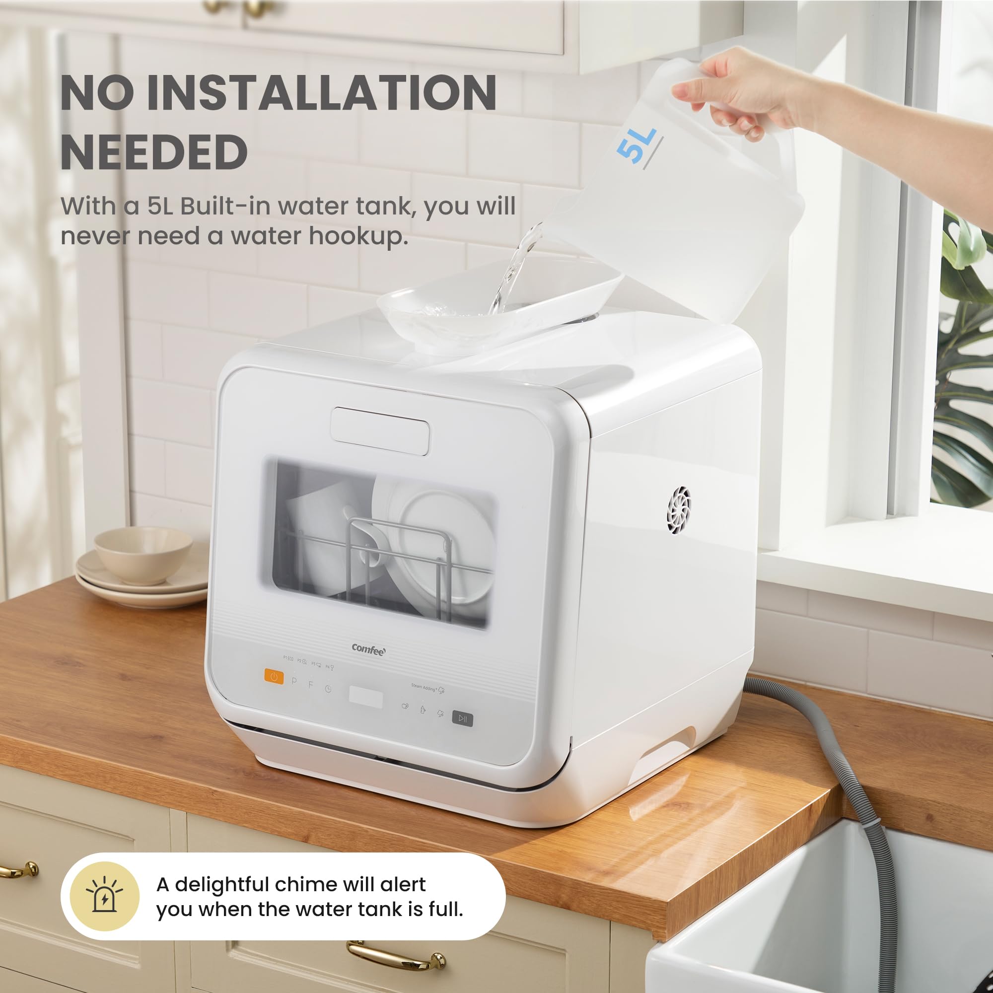 COMFEE' Table Top Dishwasher with 6 Place Settings, Mini Countertop Dishwasher for Small Families, Couples, LED display, Delay Start, 47dB Quiet Noise, White