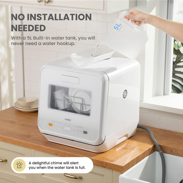 COMFEE' Table Top Dishwasher with 6 Place Settings, Mini Countertop Dishwasher for Small Families, Couples, LED display, Delay Start, 47dB Quiet Noise, White
