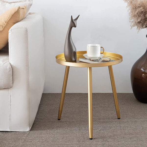 AOJEZOR Round Side Table, Metal End Table, Nightstand/Small Tables for Living Room, Accent Tables Cheap, Side Table for Small Spaces (Gold)