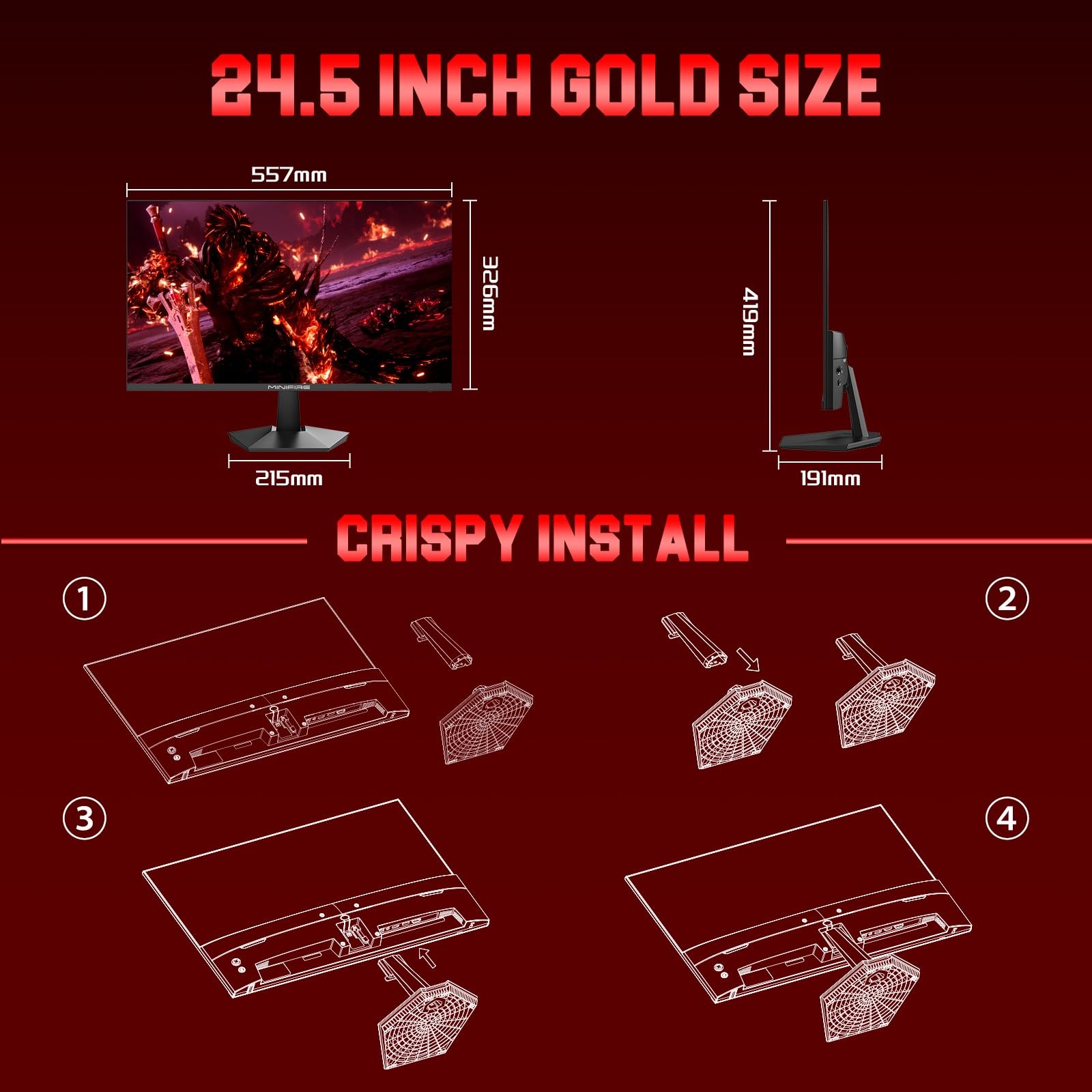 Minifire 27 Inch Gaming Monitor, 180Hz, Curved Gaming Monitor, Built in Speaker, Crosshair, 1Ms, sRGB130%, FHD 1080P Computer Screen, VESA Compatible, Eye Care Adaptive Sync HDMI＆DP Prots （MFG27C1 ）