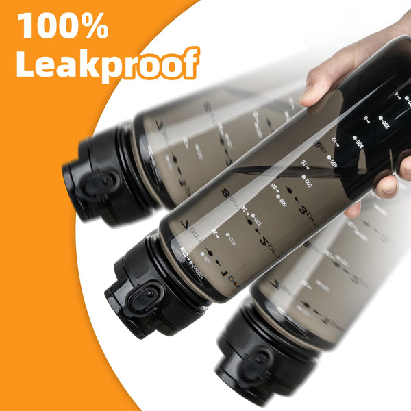 OLDLEY 1L/32oz Sports Water Bottle, 1000ml Motivational Drinks Bottle with Time Markings Leak Proof Drink & Lock Cover & No Straw, BPA Free for Adults Women Men Gym School Cycling Running Hiking