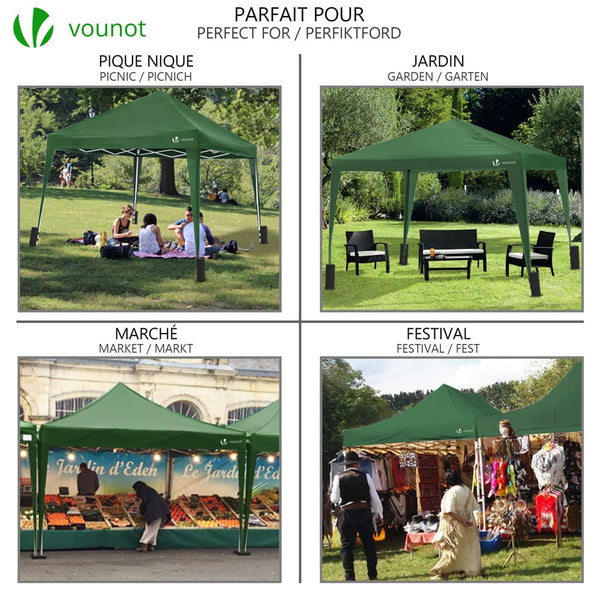 VOUNOT 3m x 3m Pop Up Gazebo with Sides & 4 Weight Bags & Carry Bag, Marquee Garden Party Tent Outdoor, Grey
