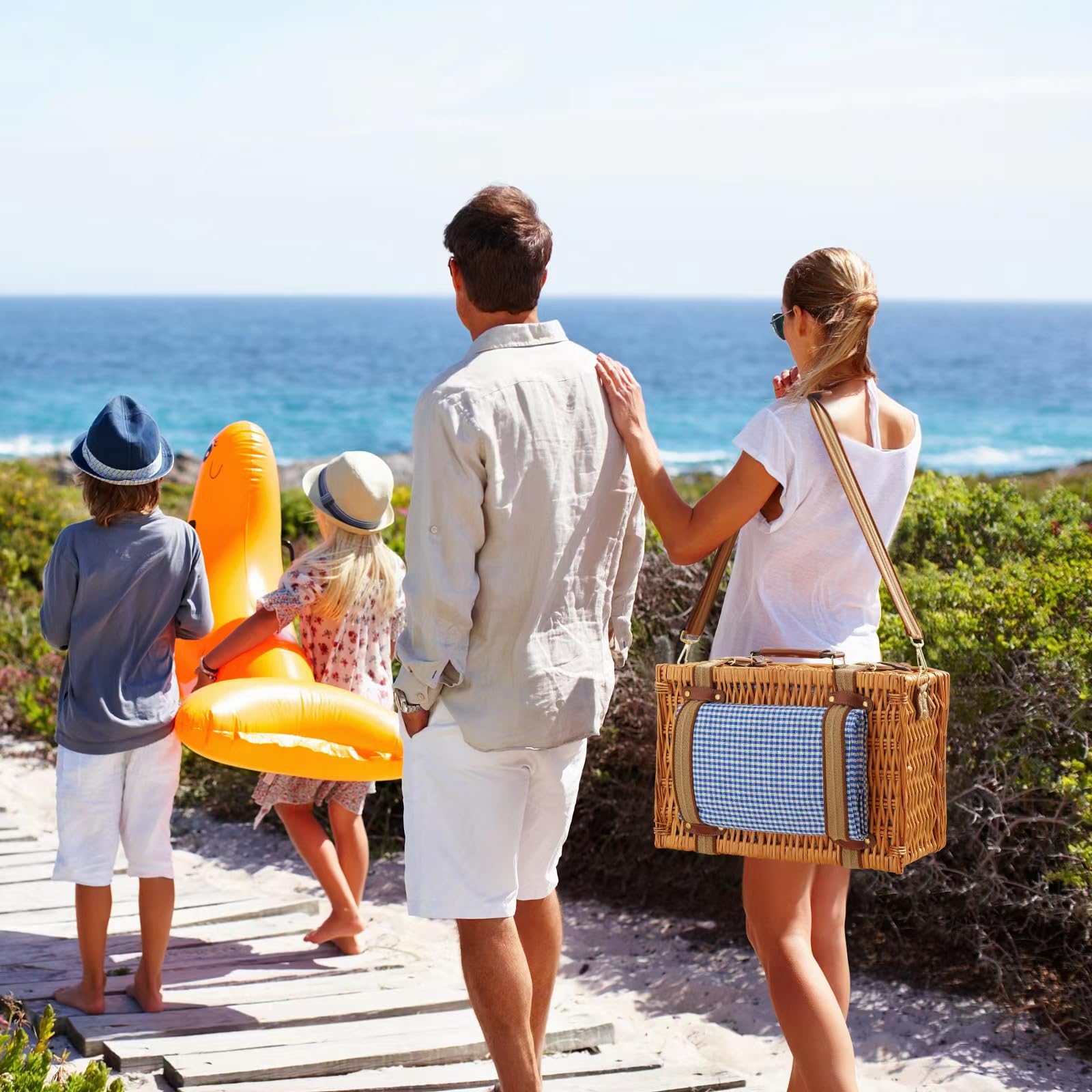 DHAEE Wicker Picnic Basket Set for 2 Person with Cooler Compartment and Waterproof Picnic Blanket,Removable Strap,Cutlery Set,for Camping,Day