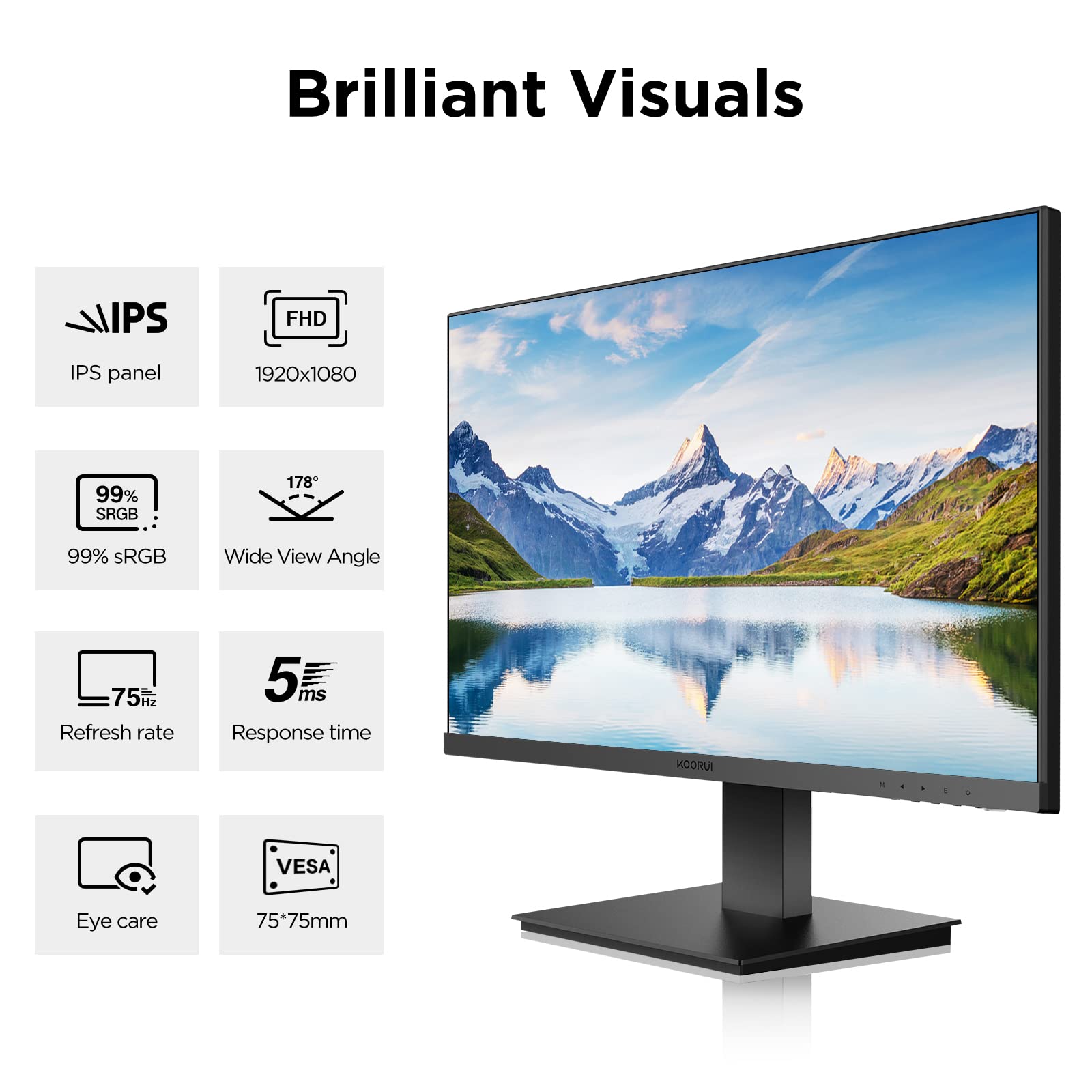 KOORUI E2711F 27 Inch FHD Monitor, Gaming 100Hz, IPS Computer Monitors, 1080P Pc Screen, Adaptive Sync, 5ms, VESA 100x100mm, Eye Care, HDMI, VGA